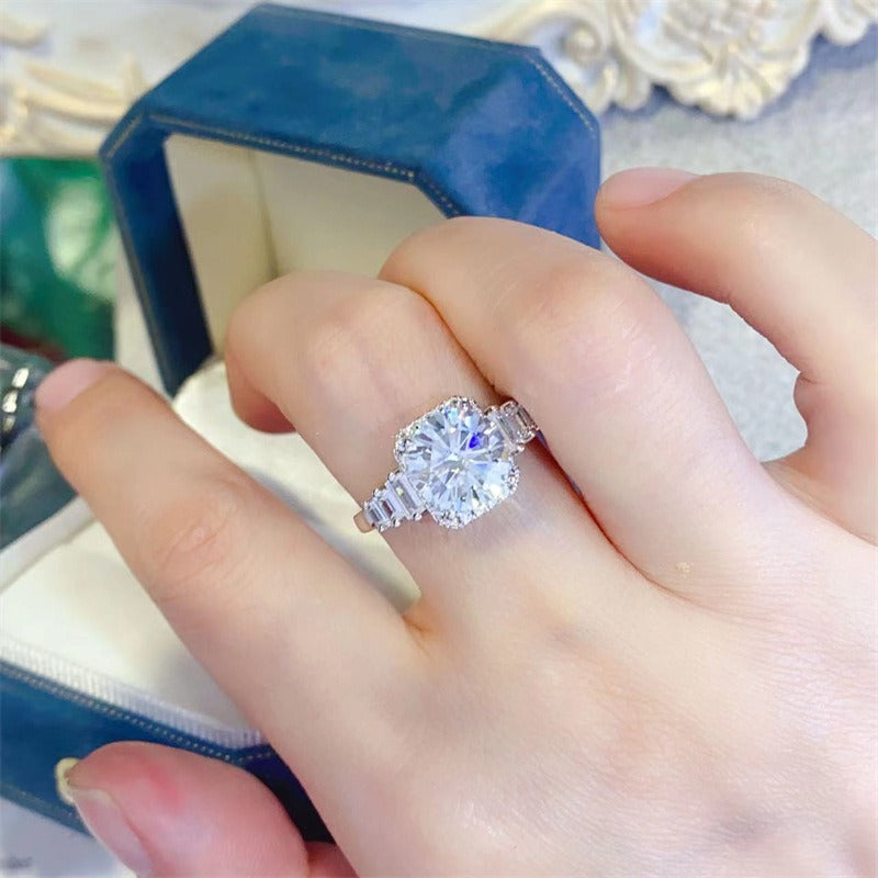 3 Carat Round Cut Moissanite Ring Square Setting Silver 925 -R008