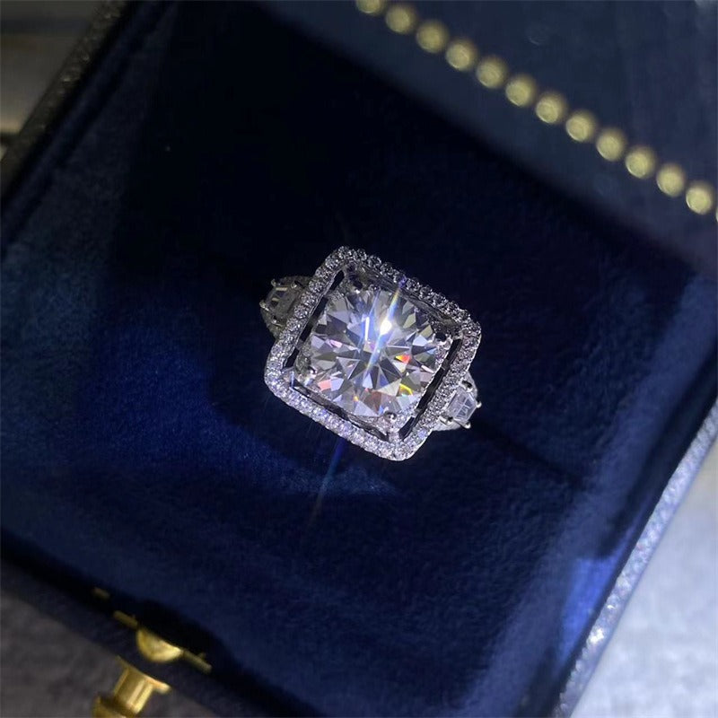 3CT Square Cut Moissanite Ring D Color 925 Silver-R022