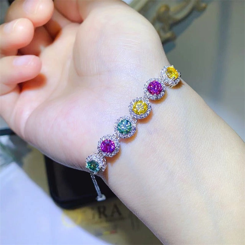 3 Carat Rainbow Candy Moissanite Bracelet Adjustable-B005