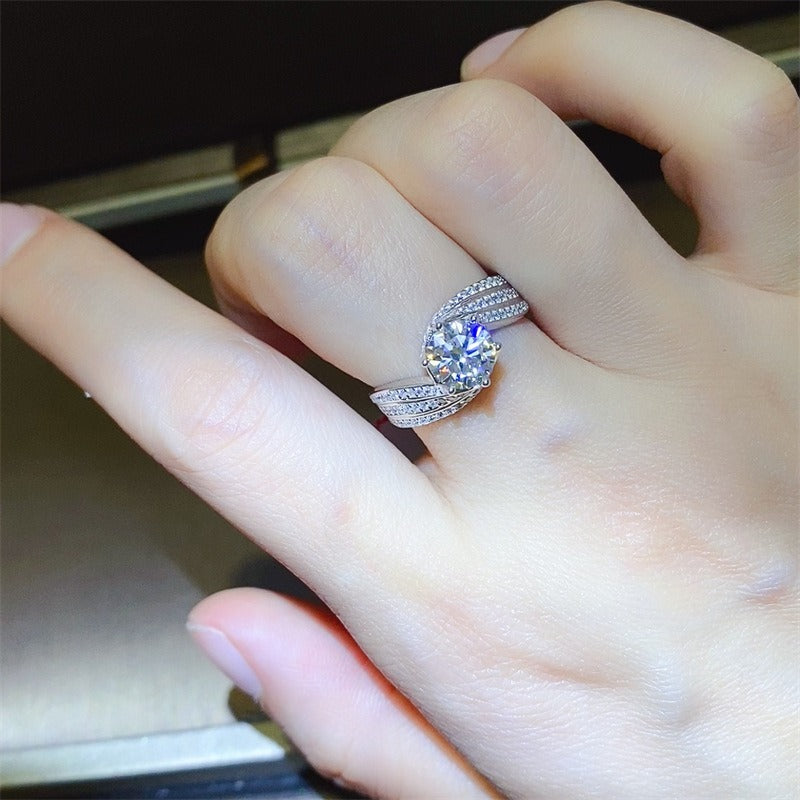 1CT Round Six-claw Moissanite Ring D Color VVS1 Clarity 925 Silver-R021