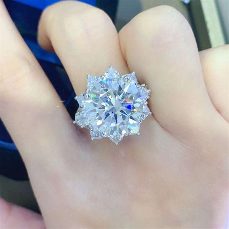 10CT Round Flower Moissanite Ring 925 Silver-R023