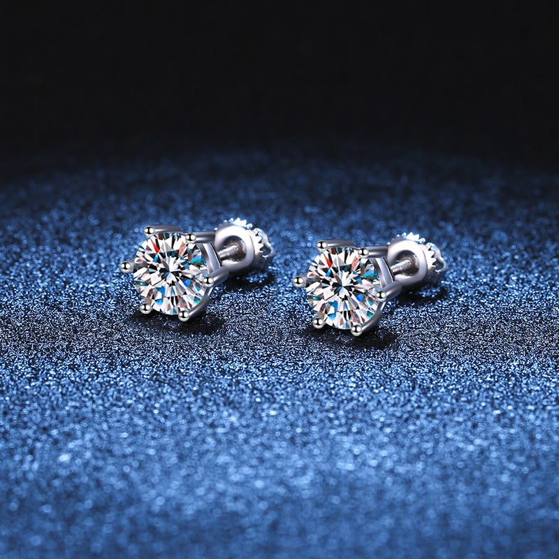 Classic Six Claws Threaded Unisex Moissanite Earrings -E009