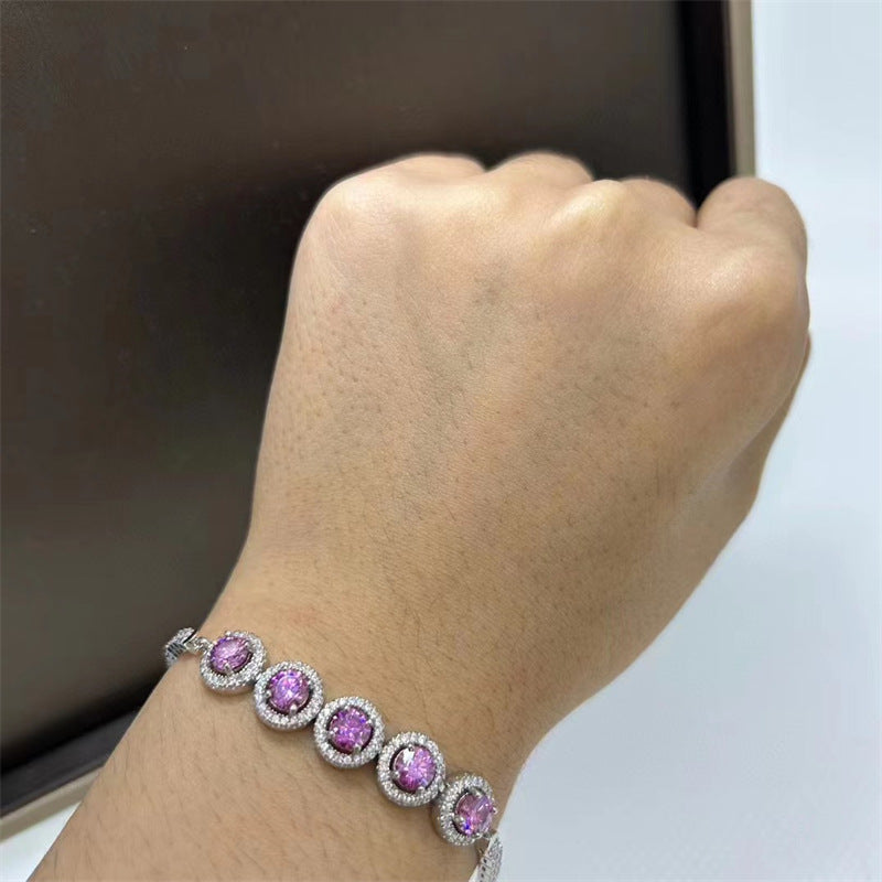 2.5 Carat Round Pink Moissanite Bracelet Adjustable-B002